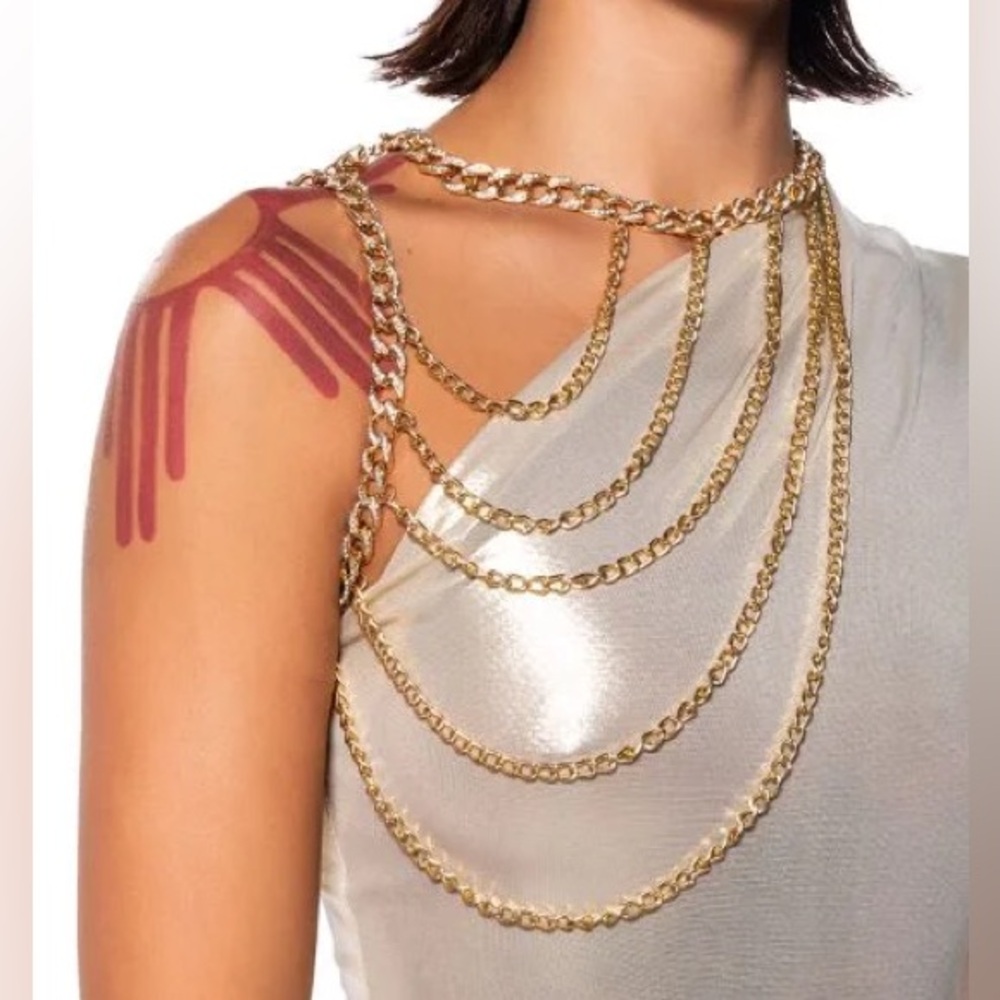 Gold Chain Harness One Arm Chain Necklace Vest Neck  Harness Statement Jewelry